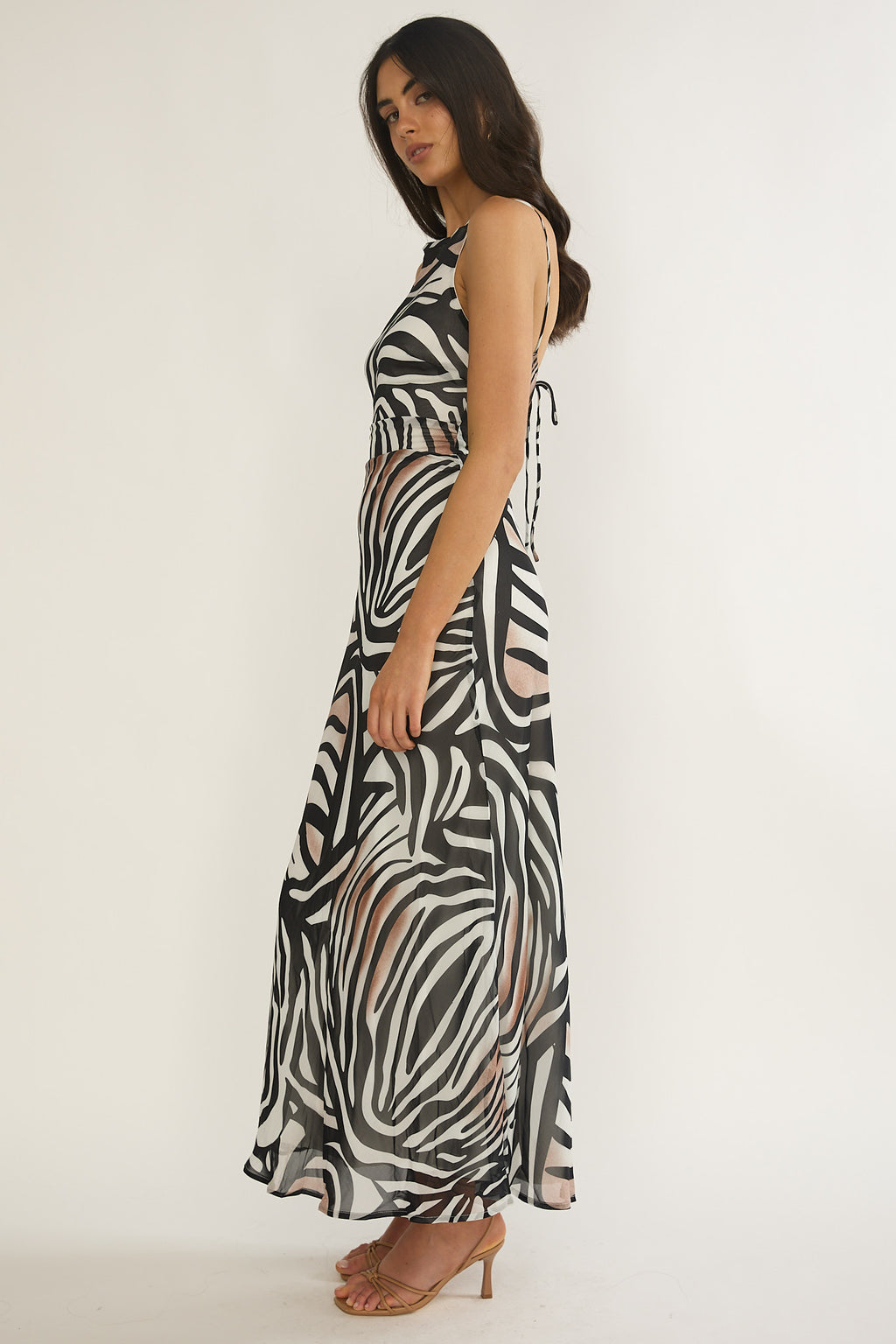 Floating Tied Low Back Maxi Dress Print Black/White by Selfie Leslie Australia