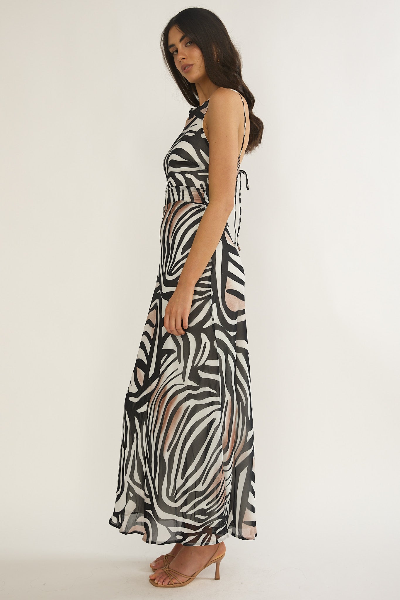 Floating Tied Low Back Maxi Dress Print Black/White by Selfie Leslie Australia