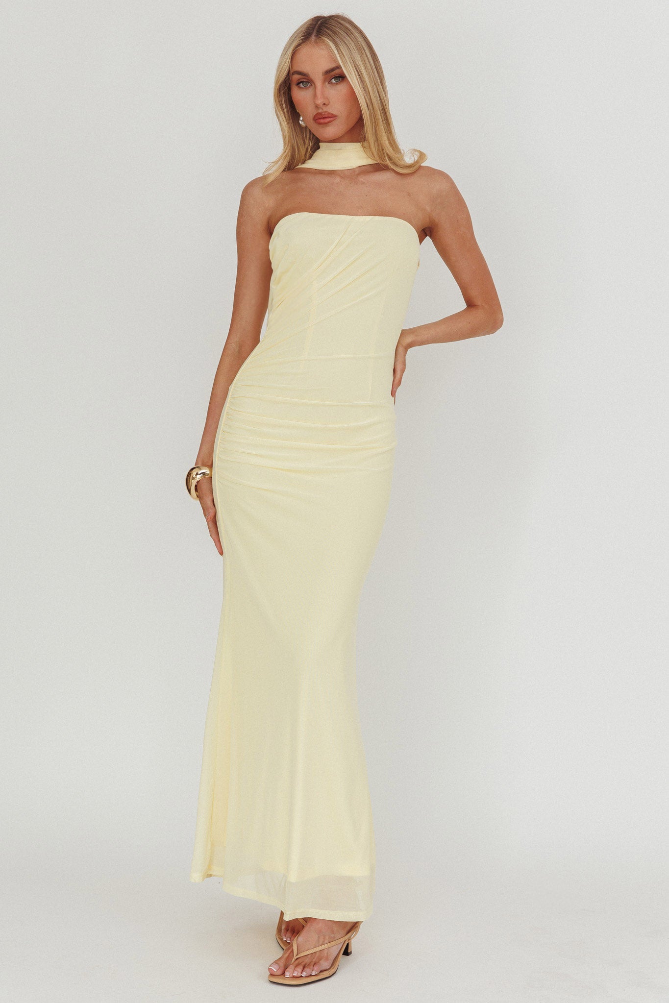 Truth Be Told Reverse Halter Maxi Dress Butter by Selfie Leslie Australia