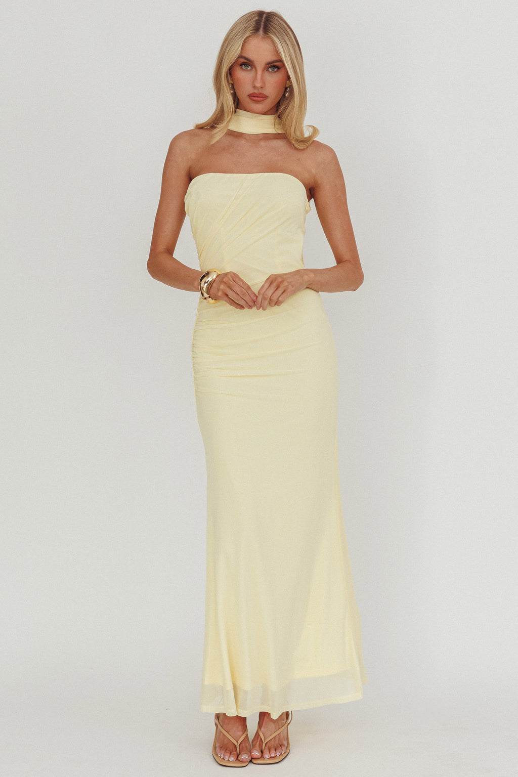 Truth Be Told Reverse Halter Maxi Dress Butter by Selfie Leslie Australia