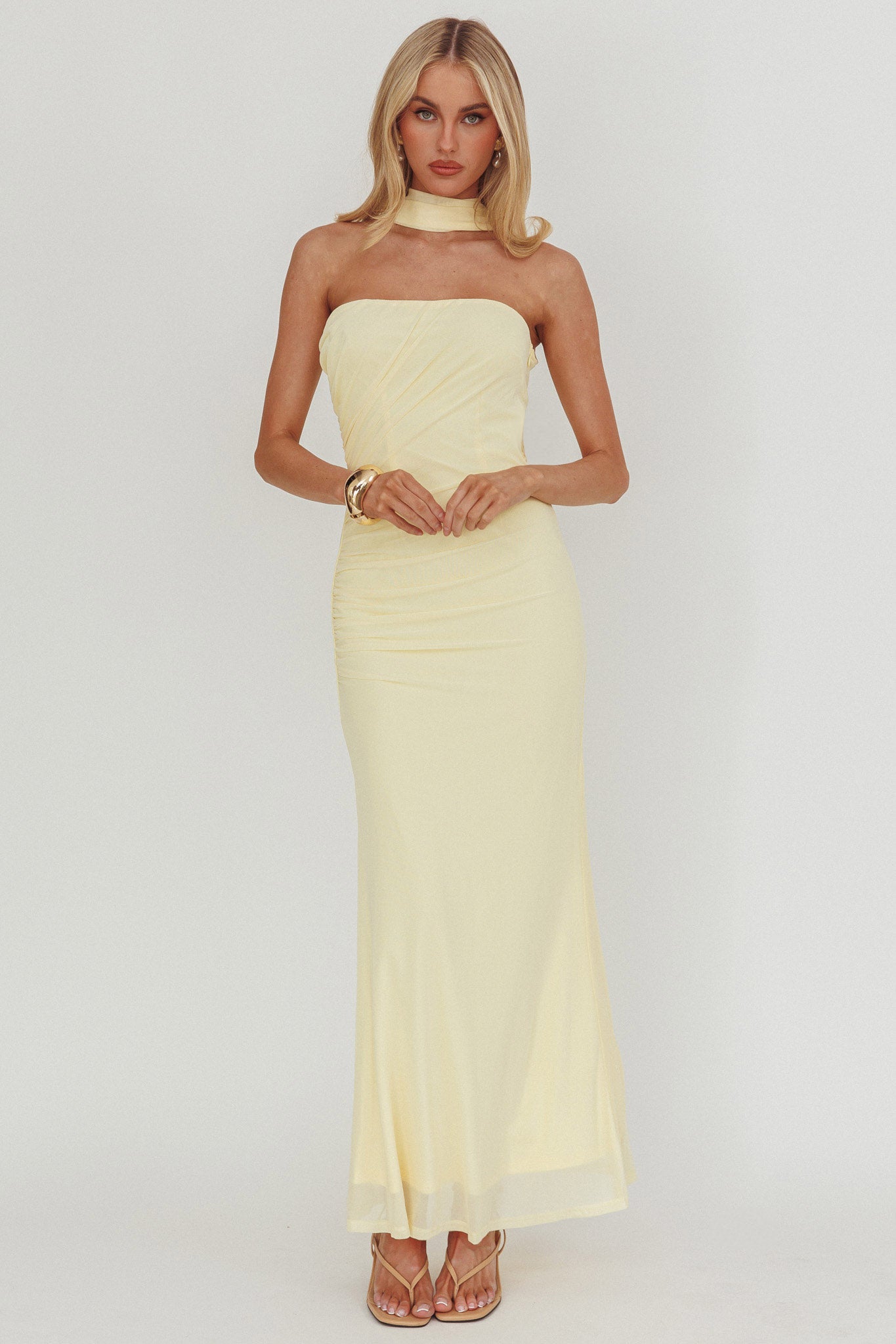Truth Be Told Reverse Halter Maxi Dress Butter by Selfie Leslie Australia