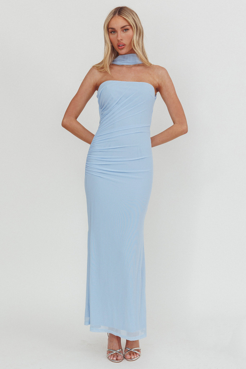Truth Be Told Reverse Halter Maxi Dress Blue by Selfie Leslie Australia