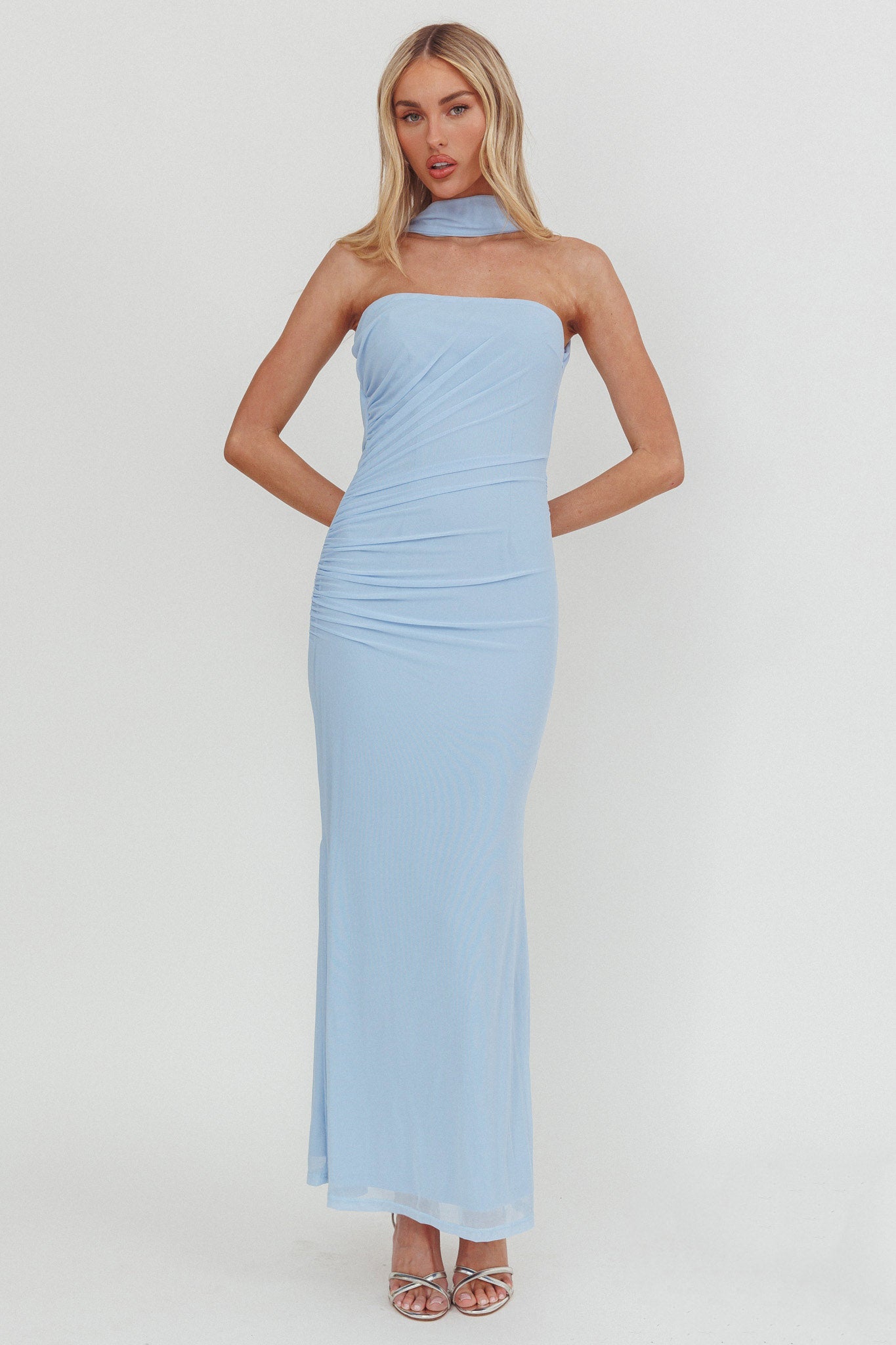 Truth Be Told Reverse Halter Maxi Dress Blue by Selfie Leslie Australia