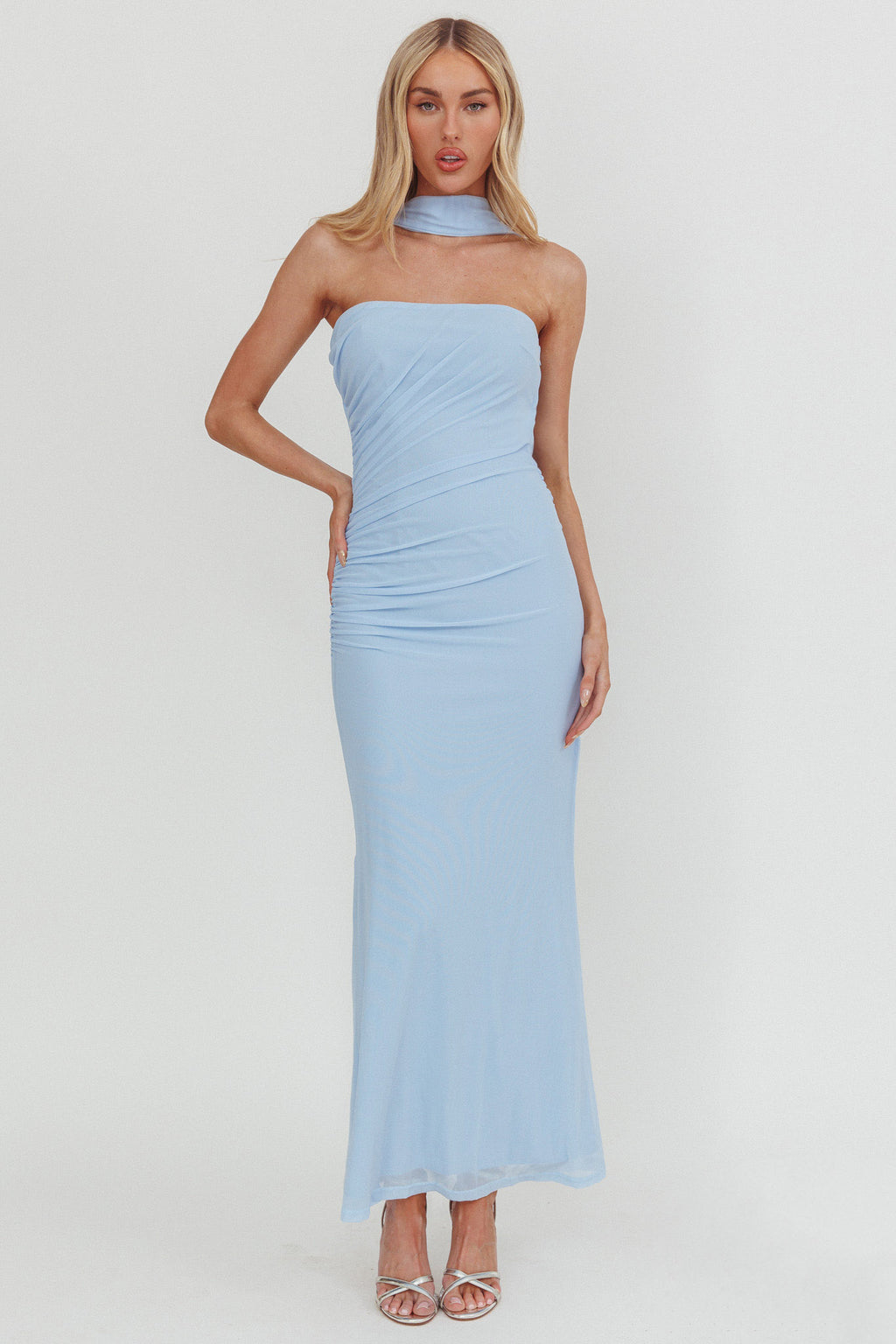 Truth Be Told Reverse Halter Maxi Dress Blue by Selfie Leslie Australia