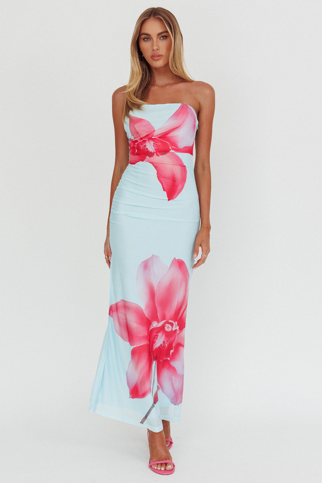 Truth Be Told Strapless Maxi Dress Blue by Selfie Leslie Australia