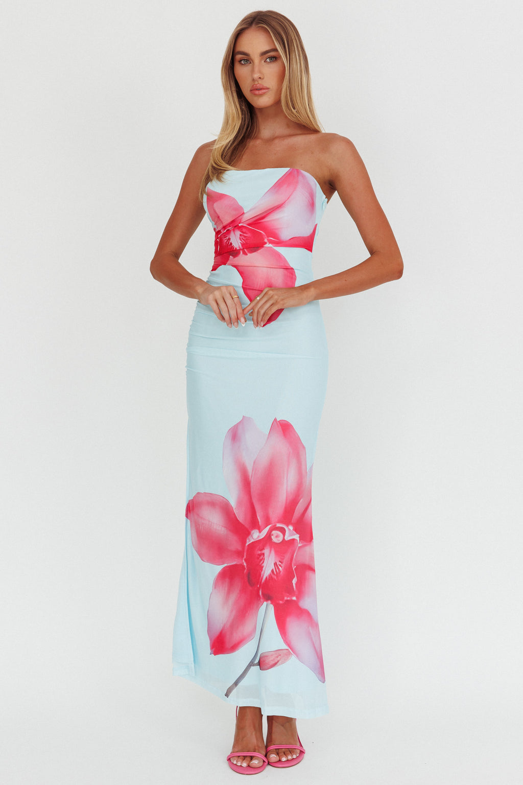 Truth Be Told Strapless Maxi Dress Blue by Selfie Leslie Australia