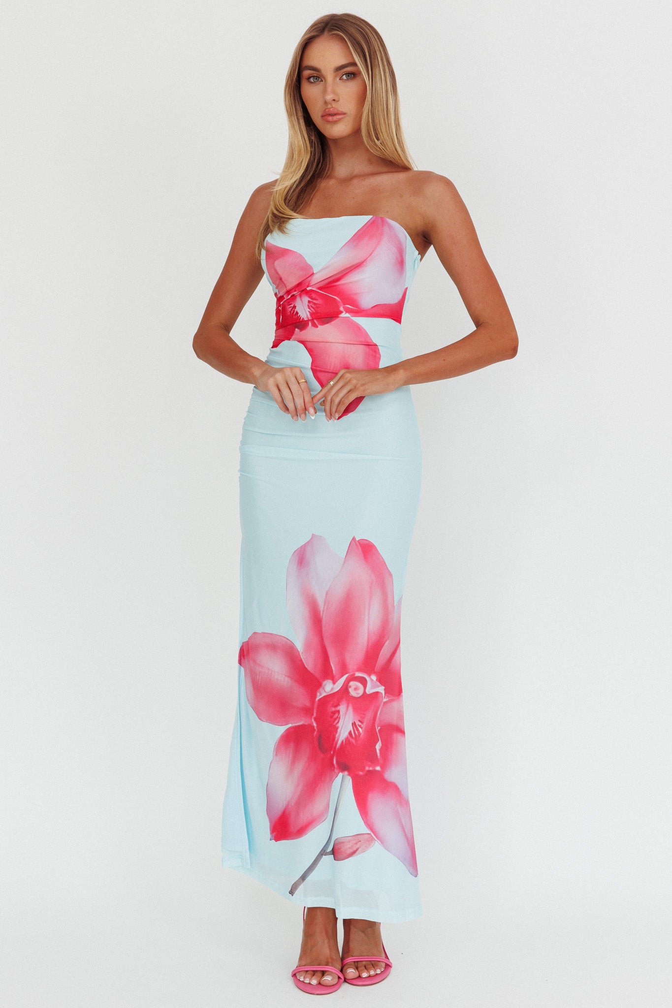 Truth Be Told Strapless Maxi Dress Blue by Selfie Leslie Australia