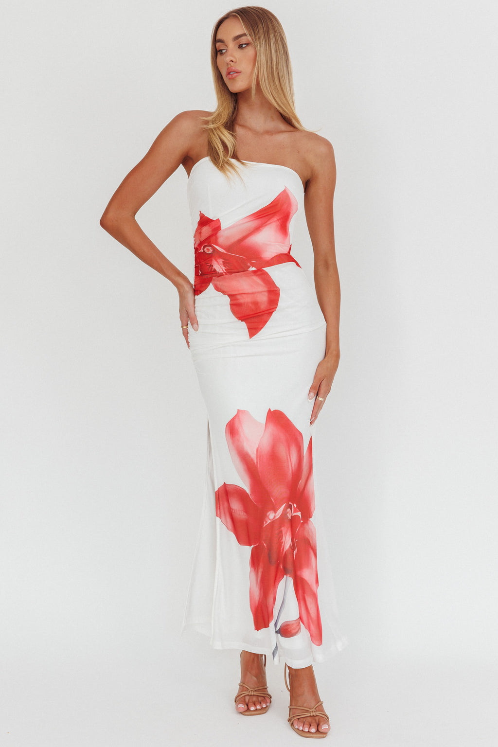 Truth Be Told Strapless Maxi Dress White by Selfie Leslie Australia