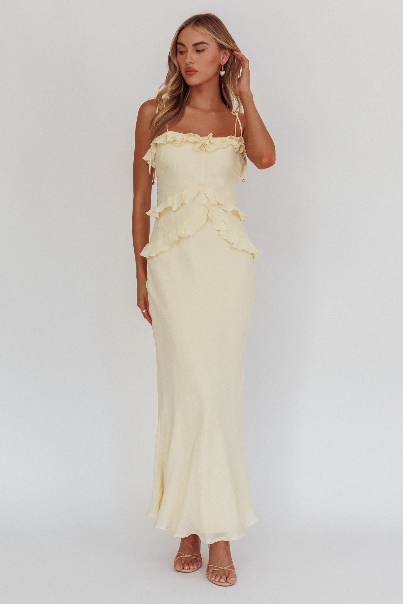 On A Roll Frill Trim Maxi Dress Yellow by Selfie Leslie Australia