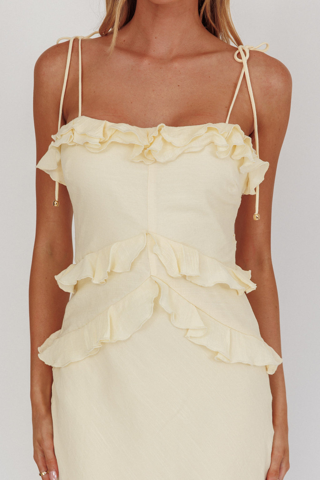 On A Roll Frill Trim Maxi Dress Yellow by Selfie Leslie Australia