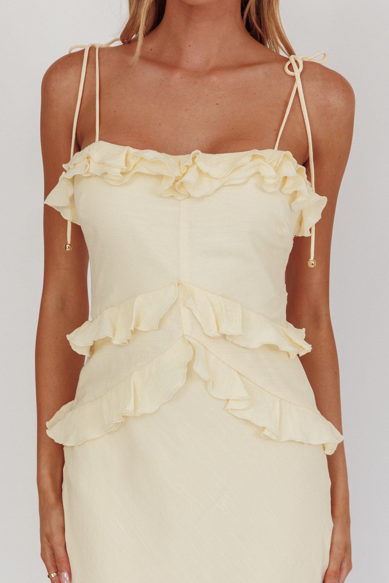 On A Roll Frill Trim Maxi Dress Yellow by Selfie Leslie Australia