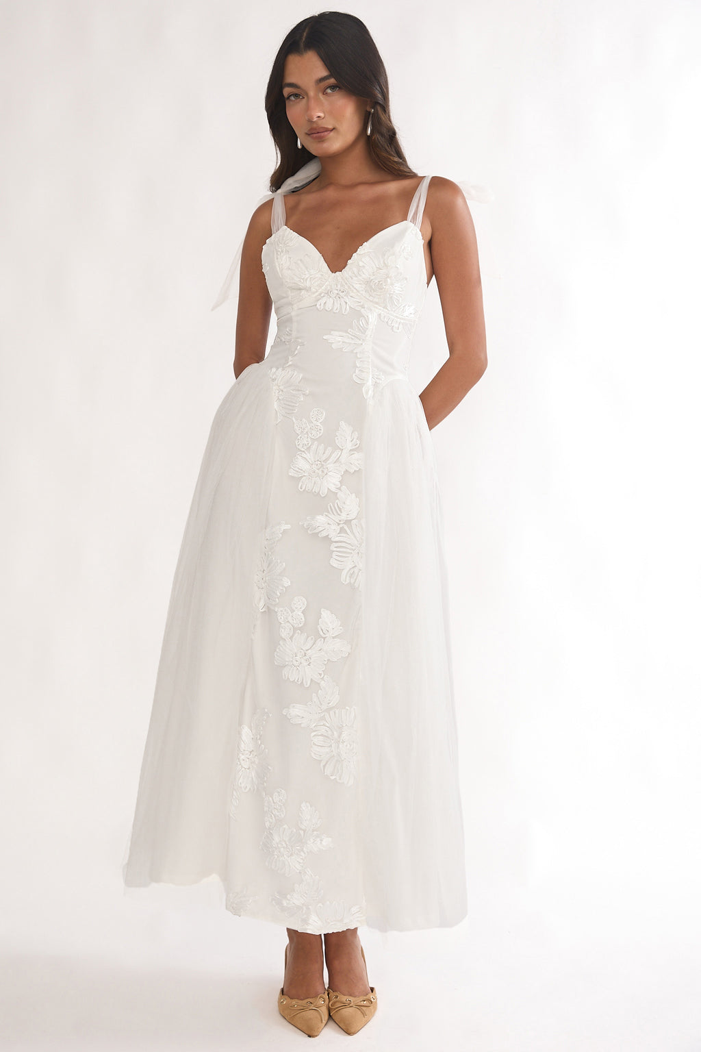 Serifine Floral Embellished Bow Maxi Dress White by Selfie Leslie Australia