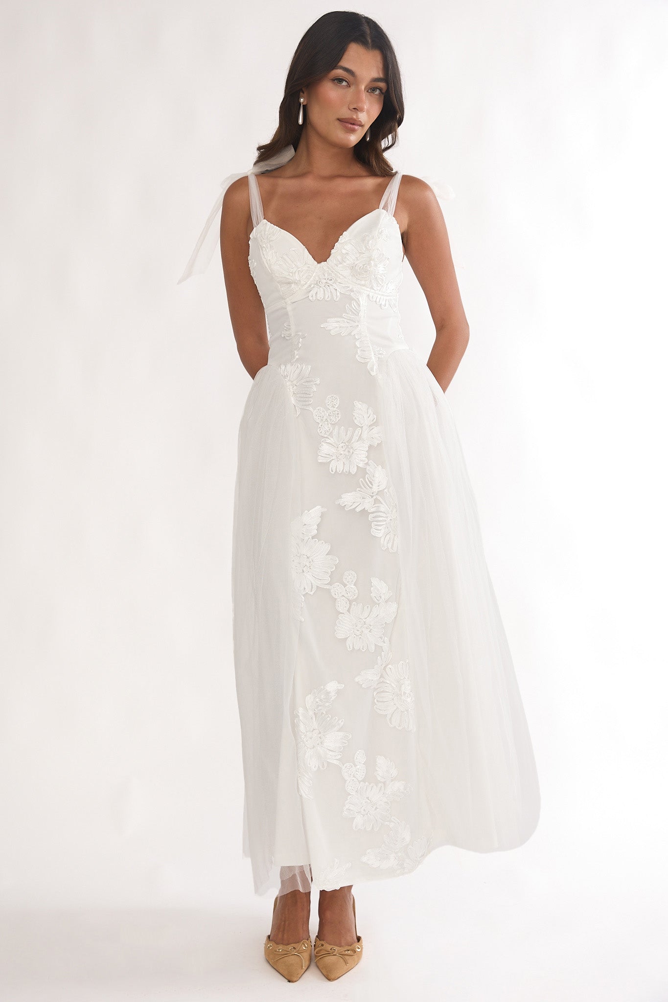 Serifine Floral Embellished Bow Maxi Dress White by Selfie Leslie Australia