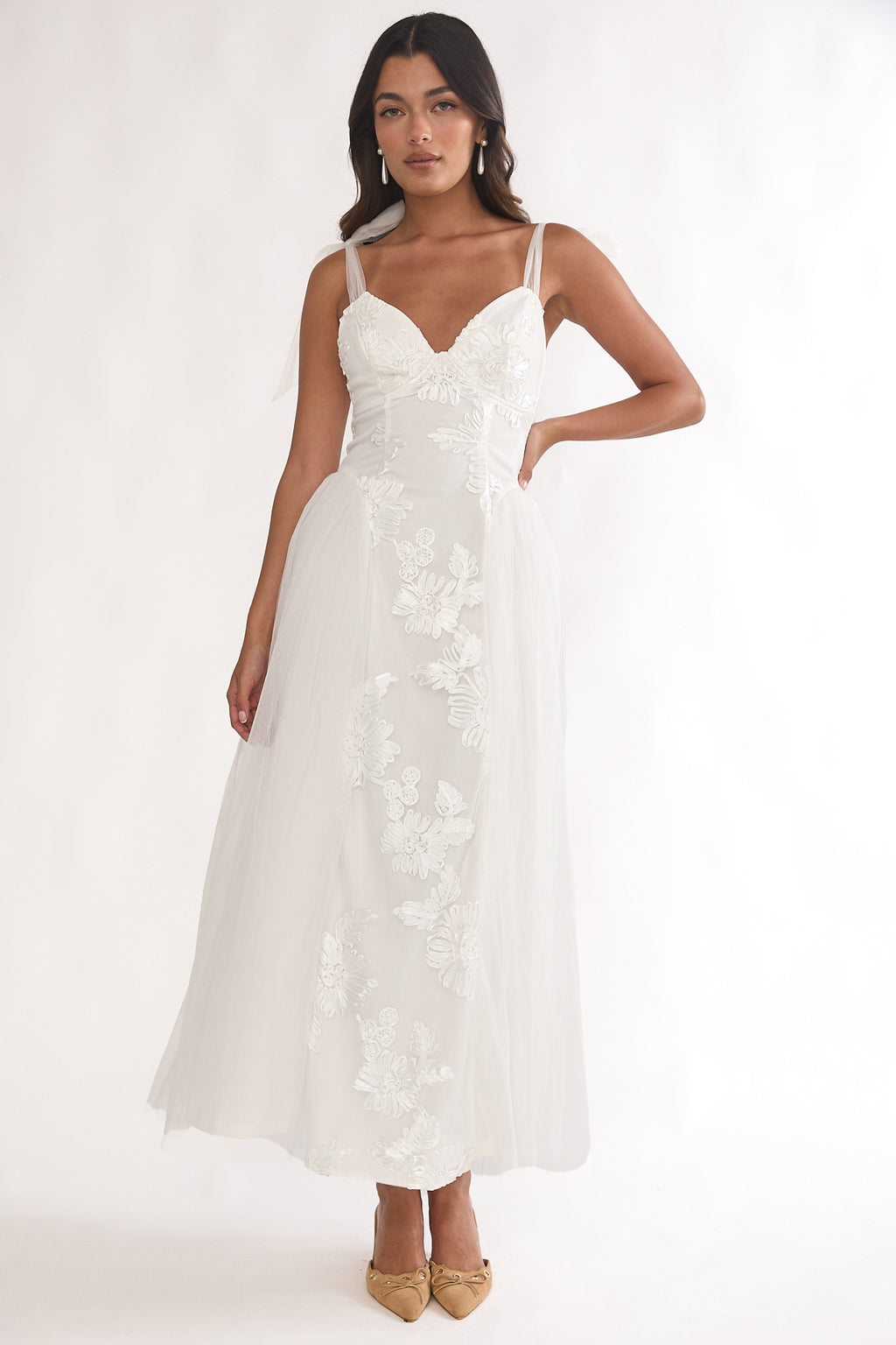 Serifine Floral Embellished Bow Maxi Dress White by Selfie Leslie Australia