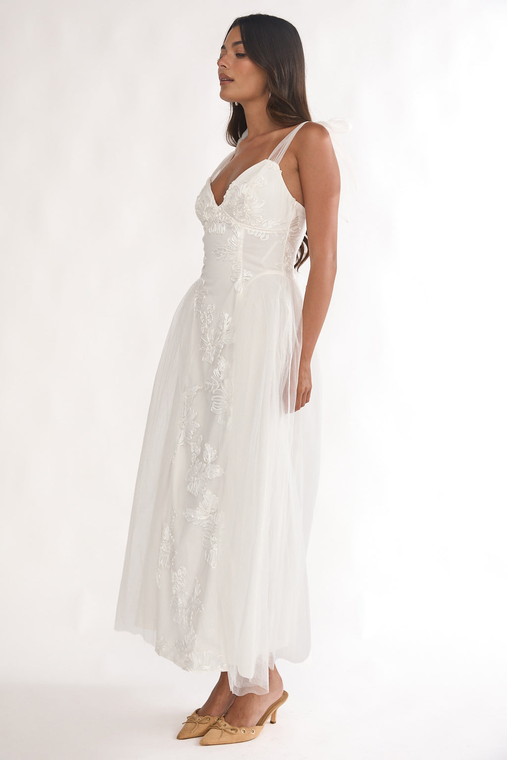 Serifine Floral Embellished Bow Maxi Dress White by Selfie Leslie Australia