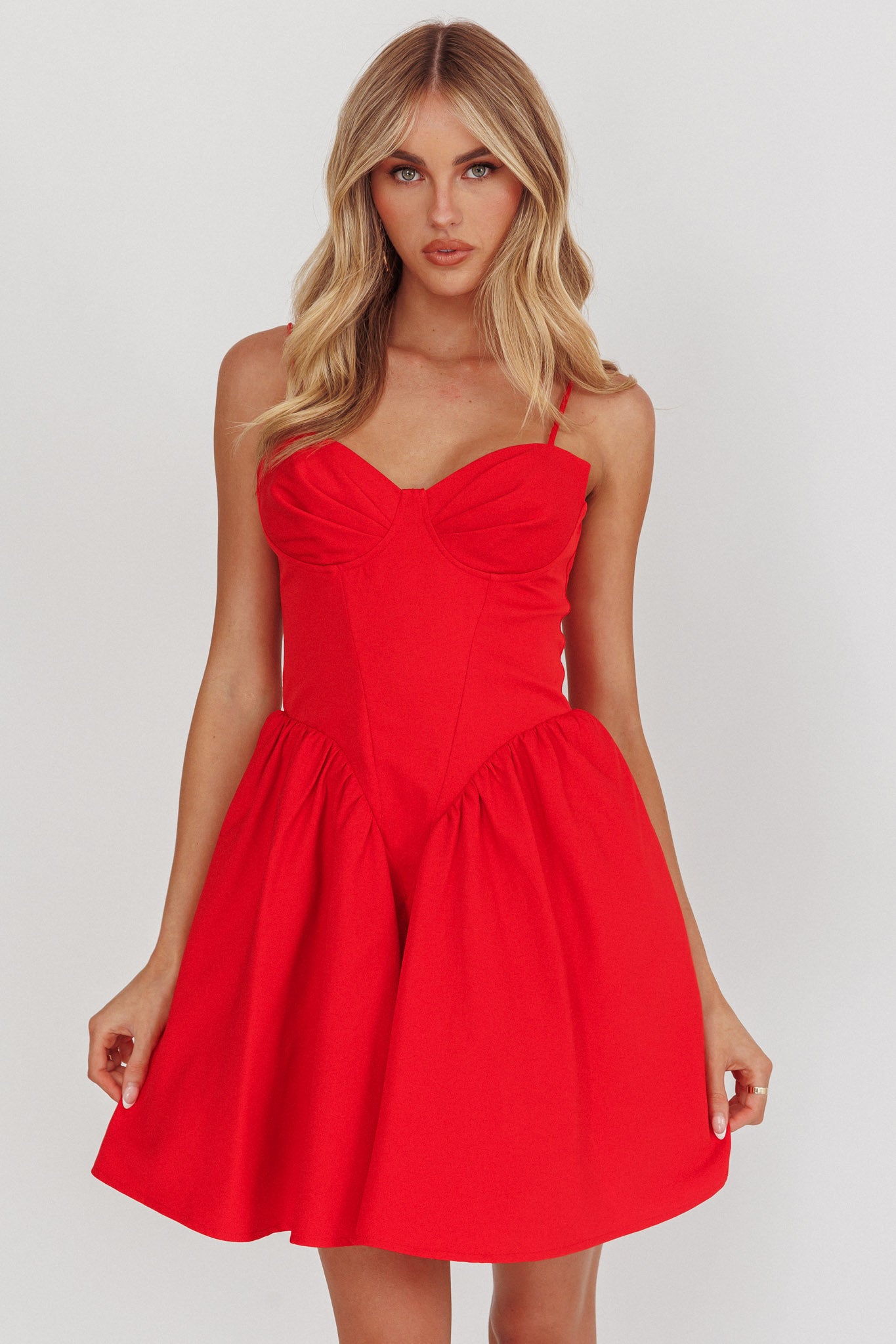Star Signs Lace-Up Back Mini Dress Red by Selfie Leslie Australia