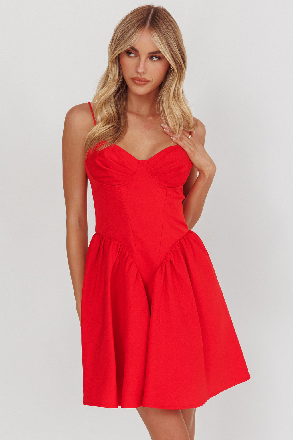 Star Signs Lace-Up Back Mini Dress Red by Selfie Leslie Australia