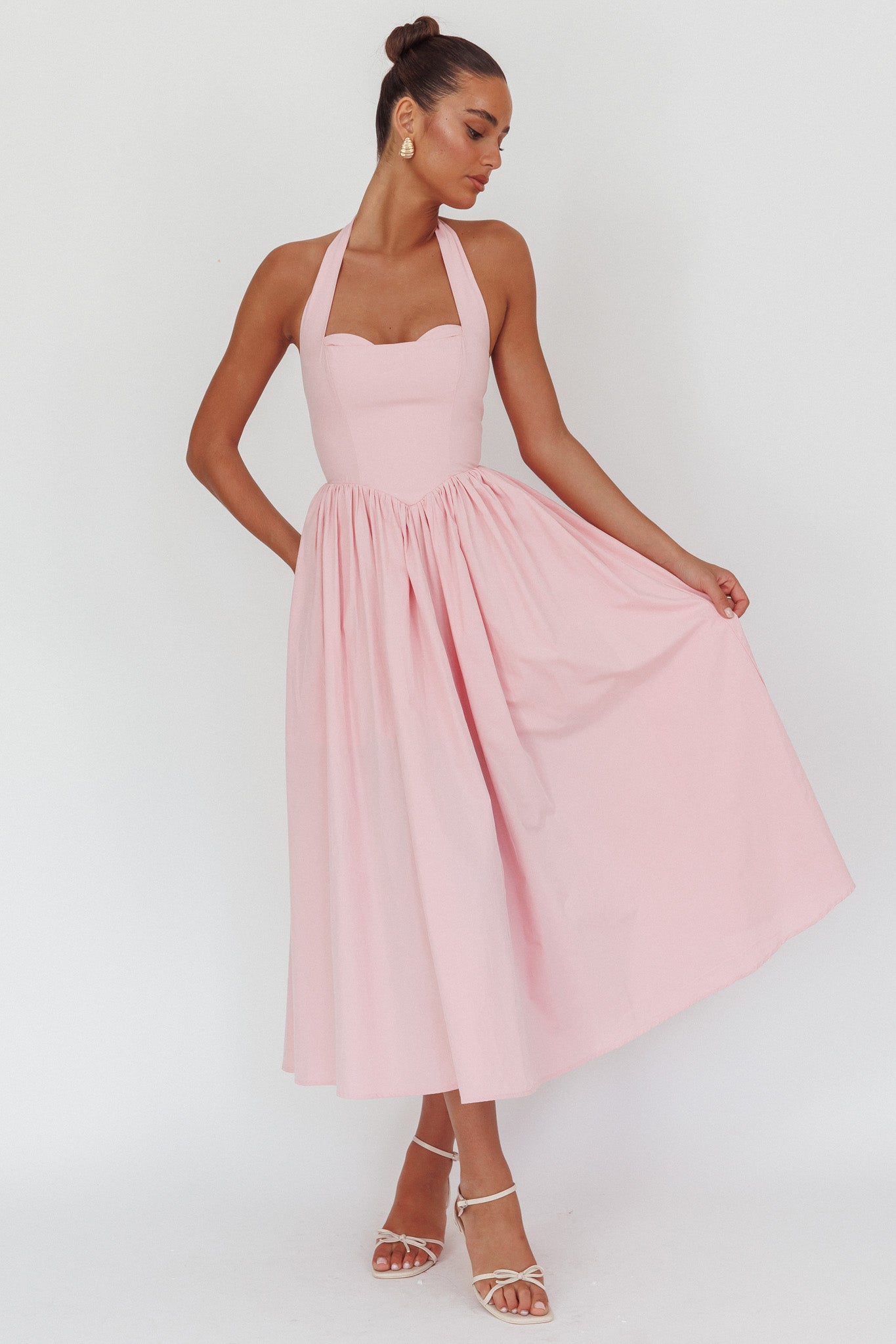 Get My Attention Halterneck Maxi Dress Pink by Selfie Leslie Australia