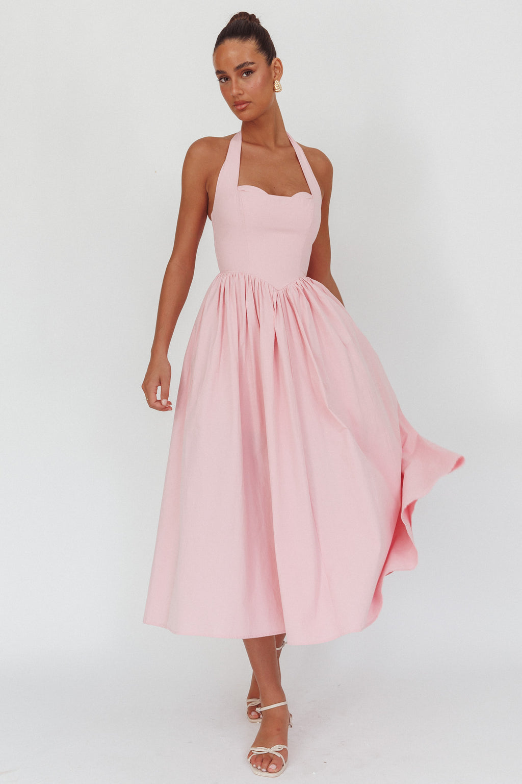 Get My Attention Halterneck Maxi Dress Pink by Selfie Leslie Australia