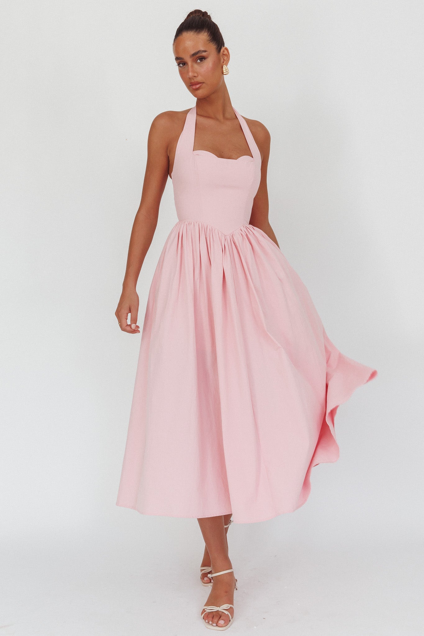 Get My Attention Halterneck Maxi Dress Pink by Selfie Leslie Australia