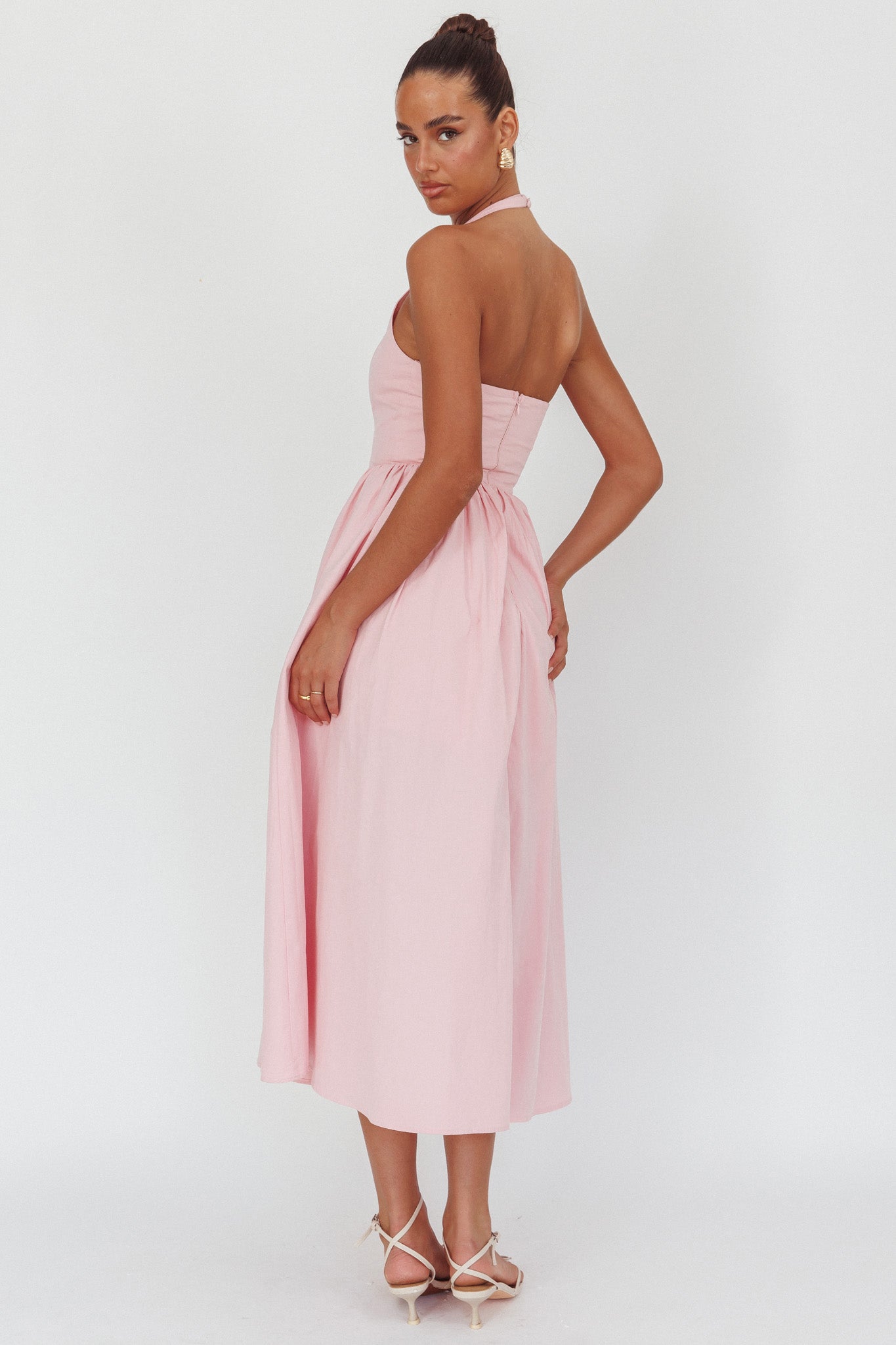 Get My Attention Halterneck Maxi Dress Pink by Selfie Leslie Australia