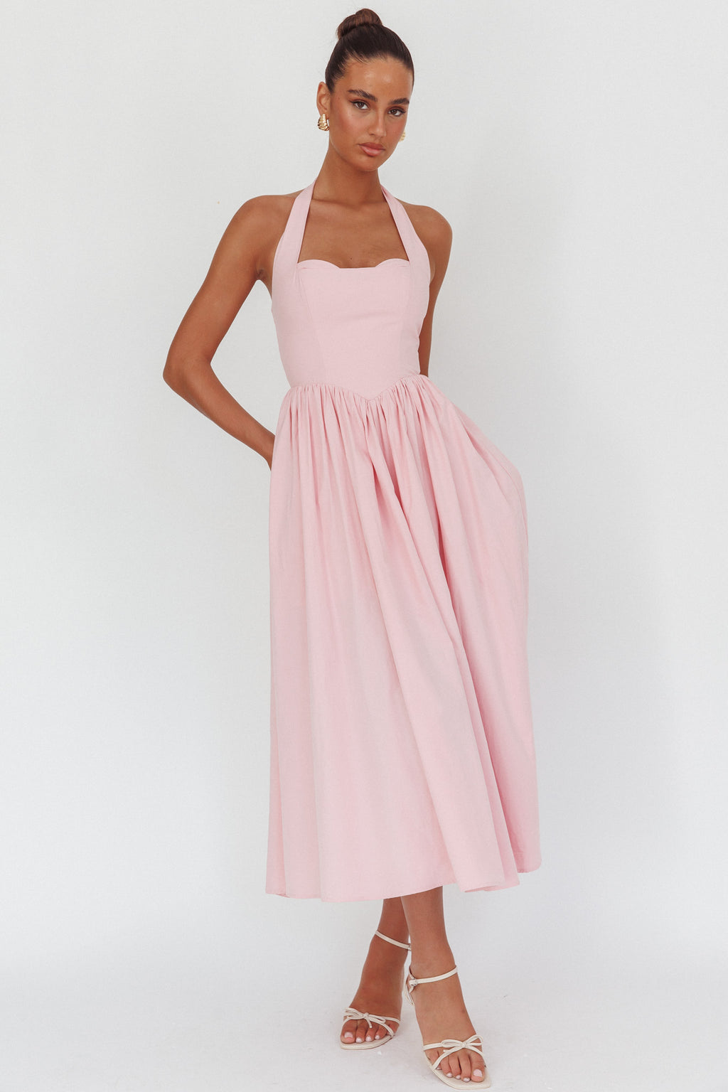 Get My Attention Halterneck Maxi Dress Pink by Selfie Leslie Australia