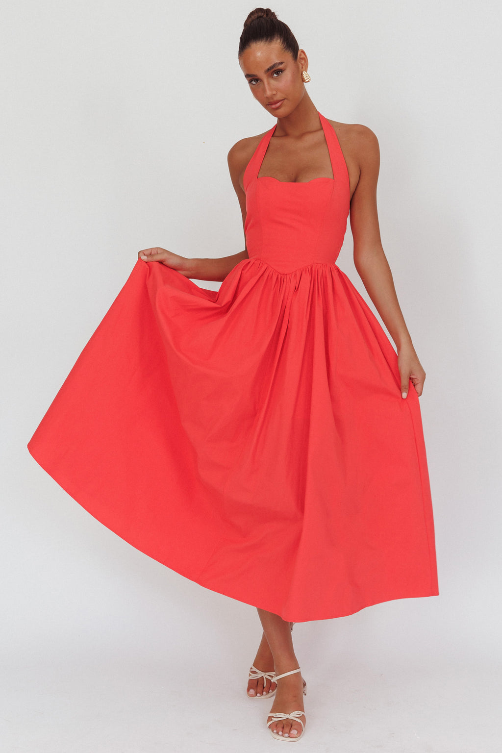 Get My Attention Halterneck Maxi Dress Red by Selfie Leslie Australia