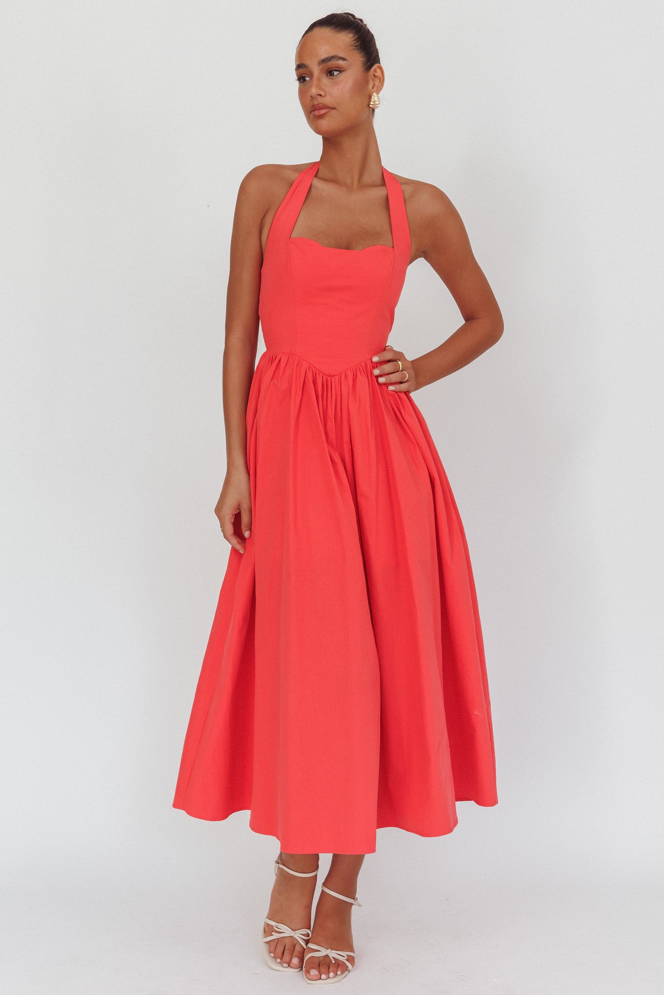 Get My Attention Halterneck Maxi Dress Red by Selfie Leslie Australia