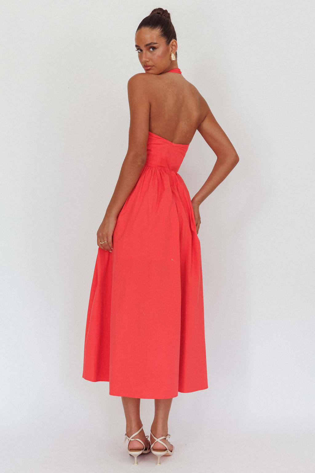 Get My Attention Halterneck Maxi Dress Red by Selfie Leslie Australia
