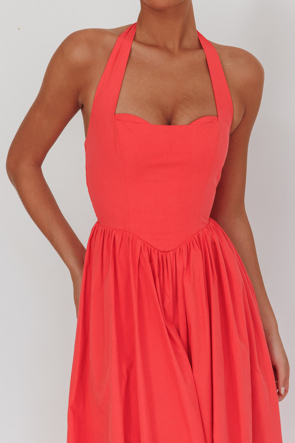 Get My Attention Halterneck Maxi Dress Red by Selfie Leslie Australia