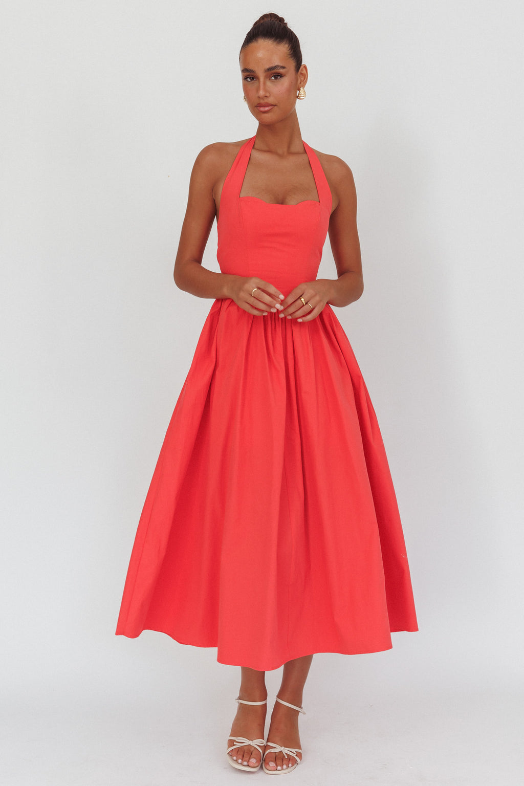 Get My Attention Halterneck Maxi Dress Red by Selfie Leslie Australia