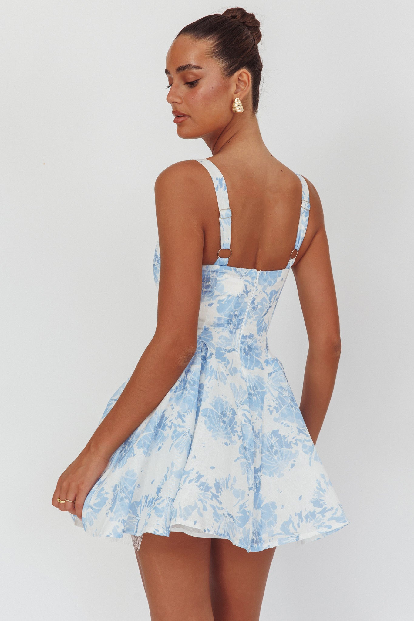 Get My Attention Off-Shoulder Mini Dress Floral Blue by Selfie Leslie Australia