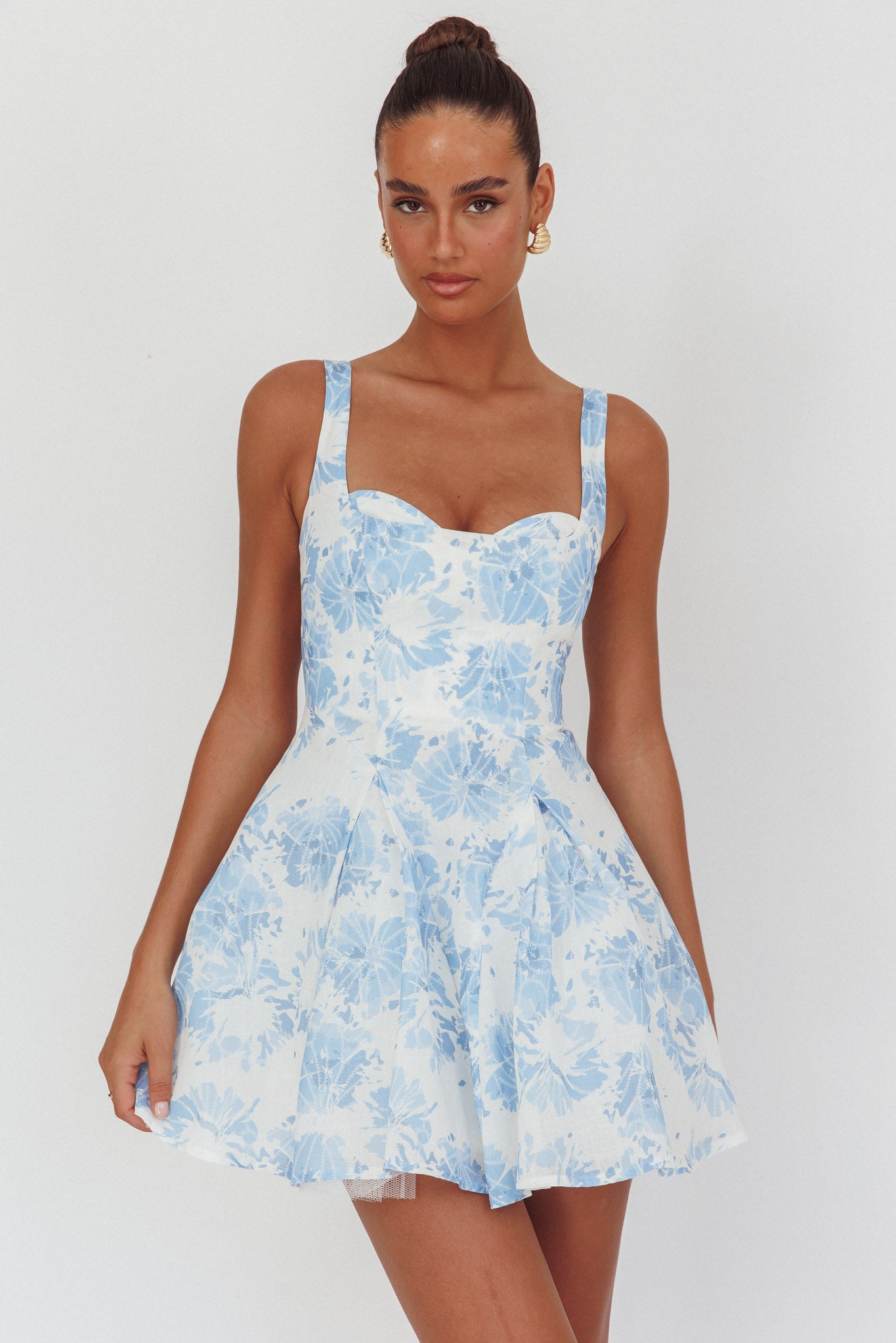 Get My Attention Off-Shoulder Mini Dress Floral Blue by Selfie Leslie Australia