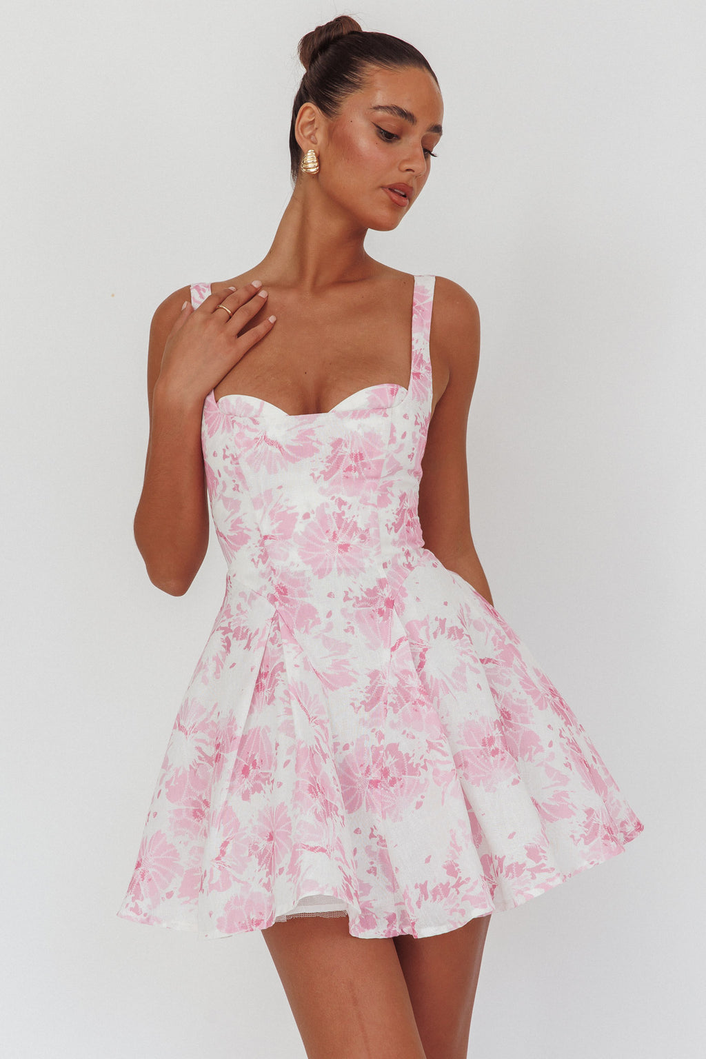 Get My Attention Off-Shoulder Mini Dress Floral Pink by Selfie Leslie Australia