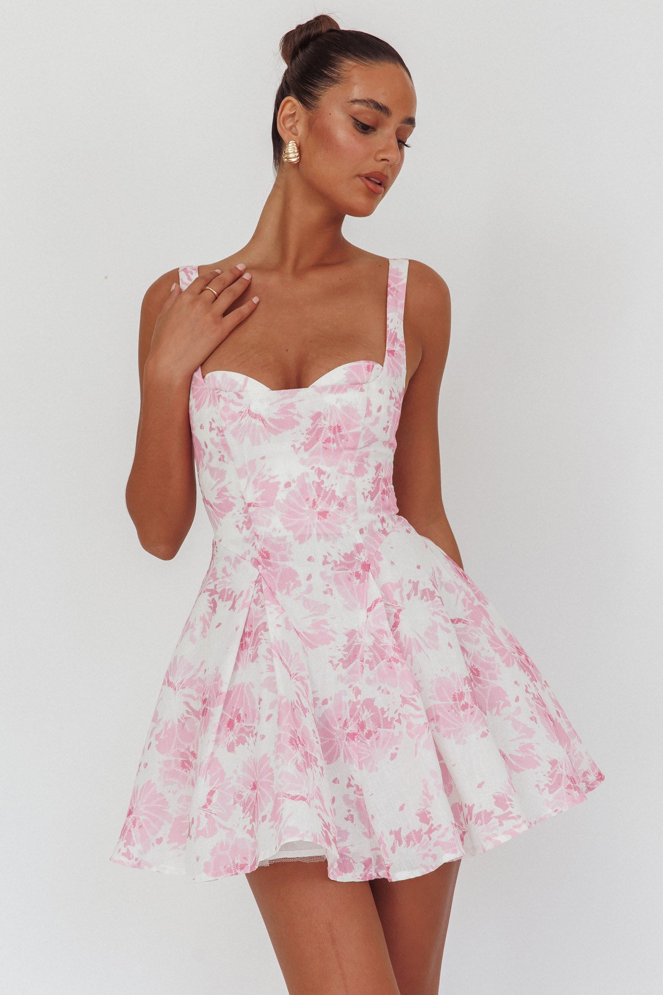 Get My Attention Off-Shoulder Mini Dress Floral Pink by Selfie Leslie Australia