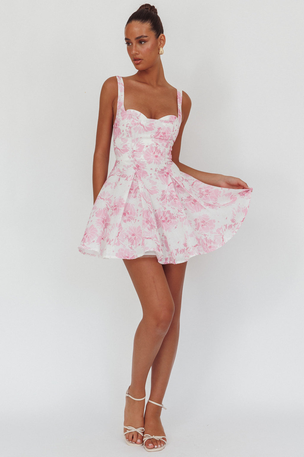 Get My Attention Off-Shoulder Mini Dress Floral Pink by Selfie Leslie Australia