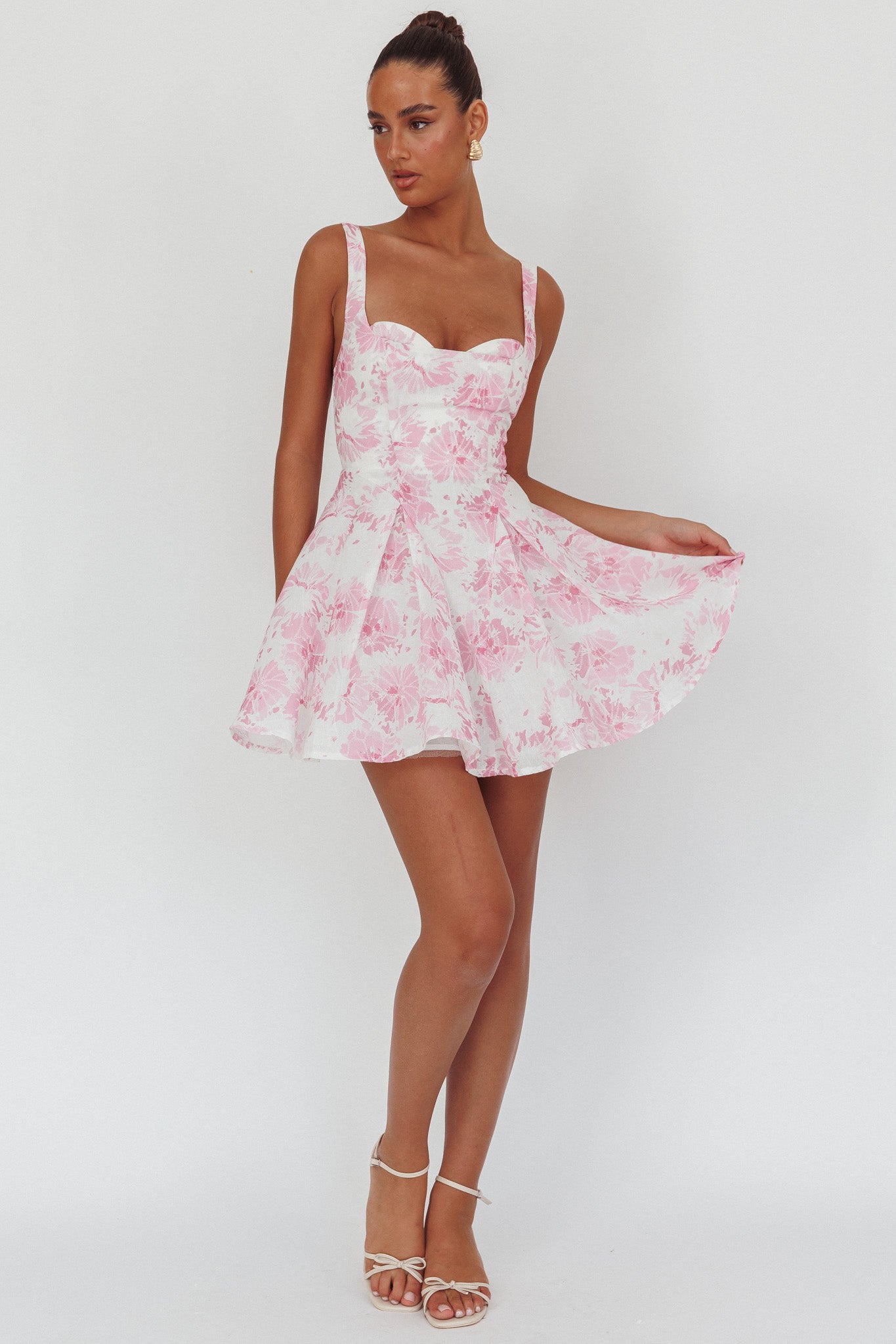 Get My Attention Off-Shoulder Mini Dress Floral Pink by Selfie Leslie Australia