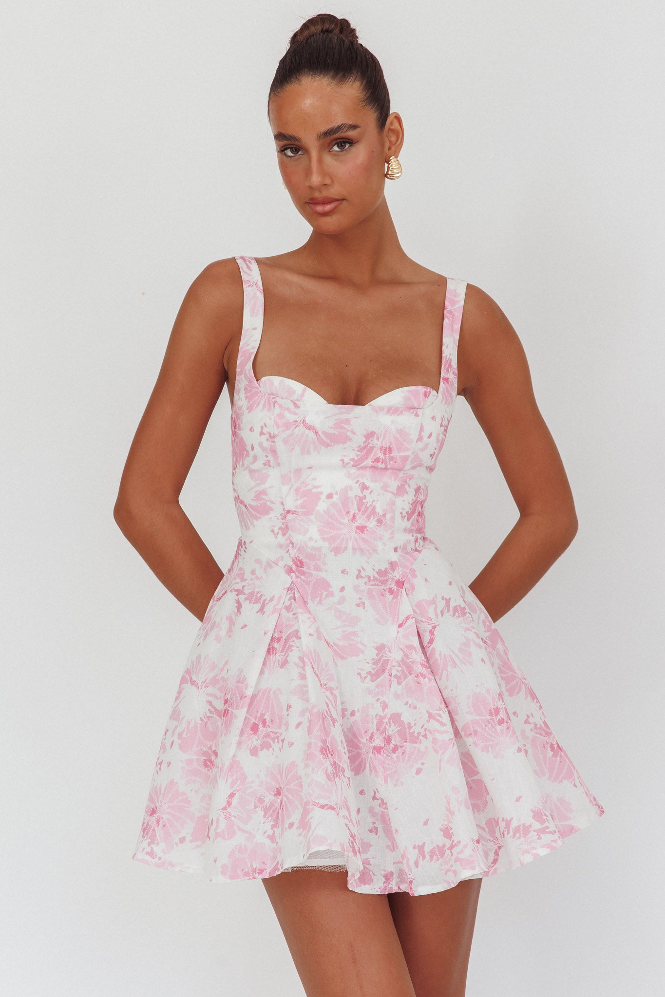 Get My Attention Off-Shoulder Mini Dress Floral Pink by Selfie Leslie Australia