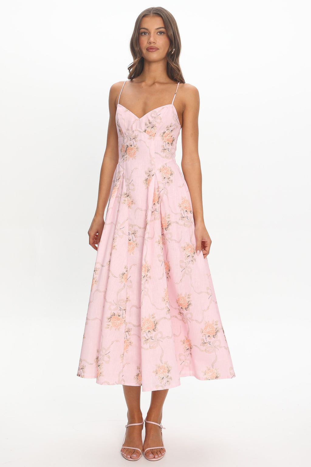 Get My Attention Pleat Waist Maxi Dress Bow Pink