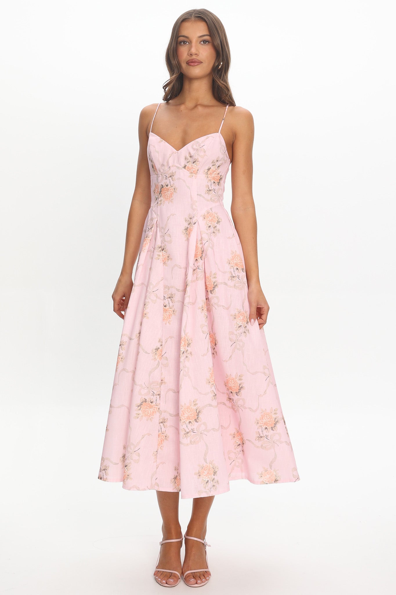 Get My Attention Pleat Waist Maxi Dress Bow Pink