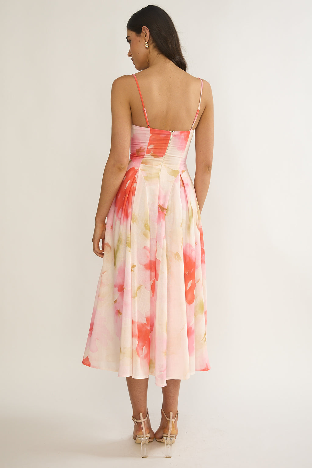 Get My Attention Pleat Waist Midi Dress Floral Pink by Selfie Leslie Australia