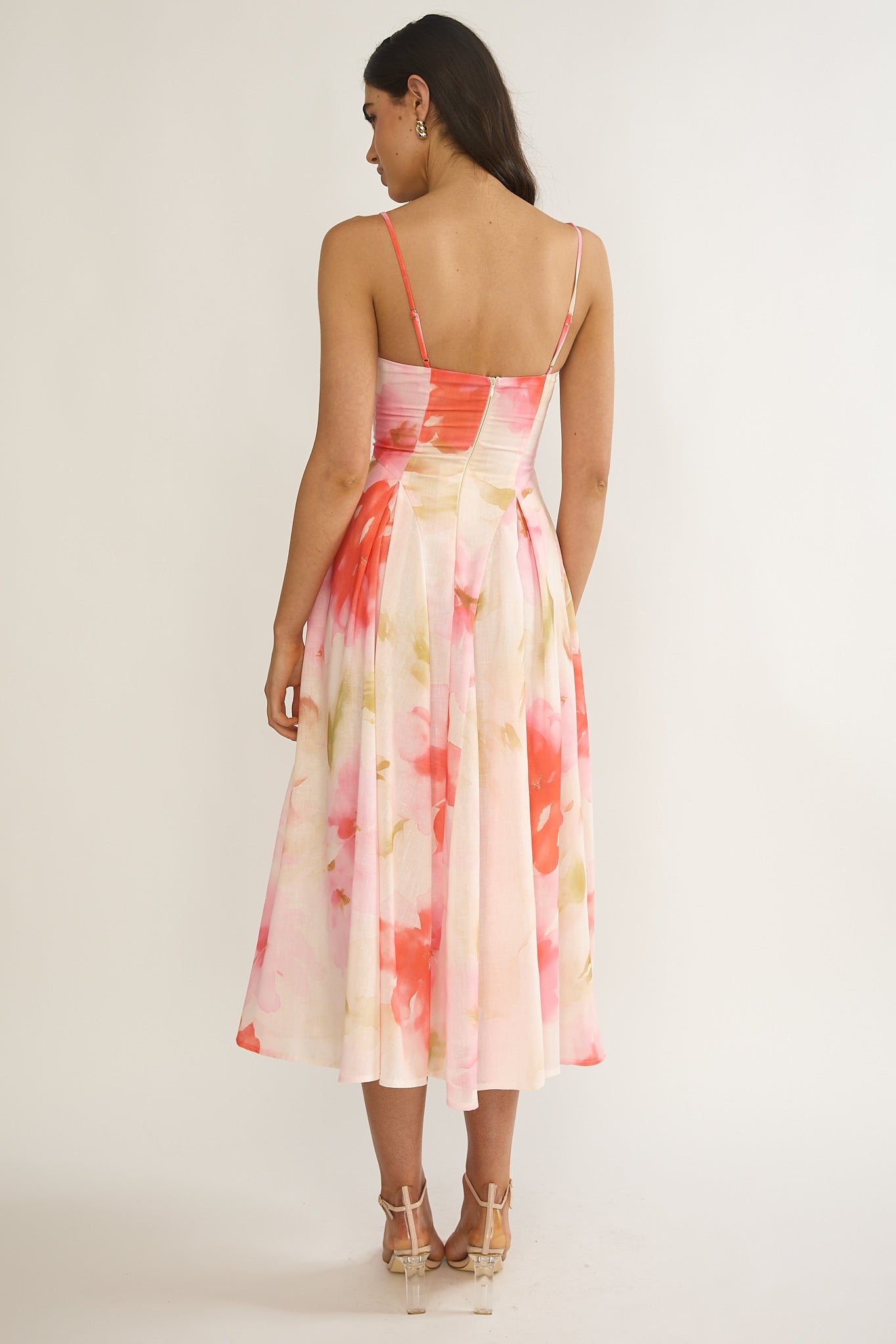 Get My Attention Pleat Waist Midi Dress Floral Pink by Selfie Leslie Australia