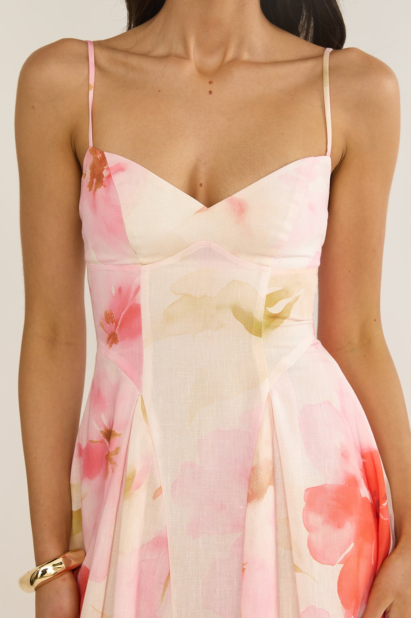 Get My Attention Pleat Waist Midi Dress Floral Pink by Selfie Leslie Australia
