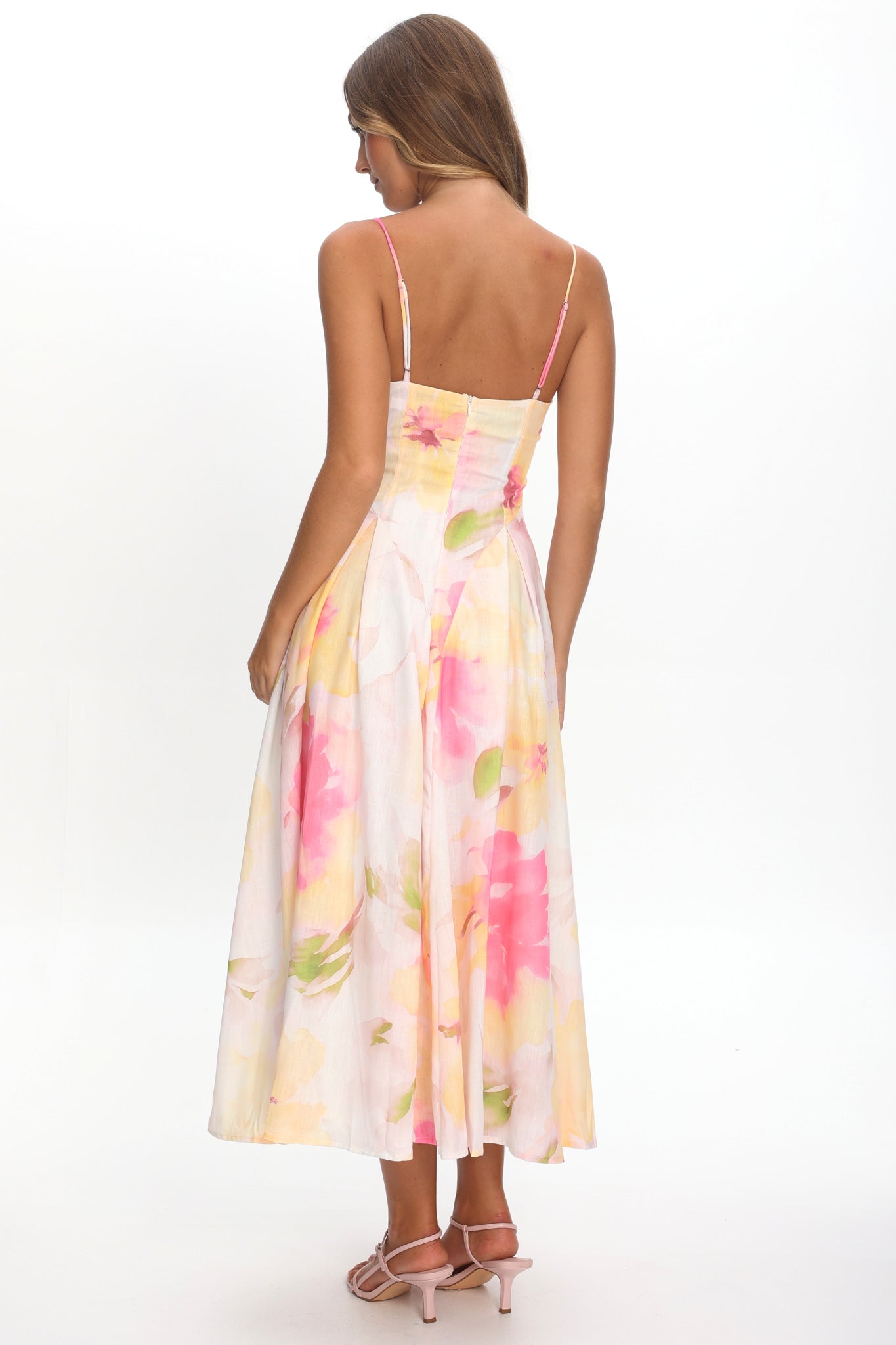 Get My Attention Pleat Waist Maxi Dress Floral Yellow by Selfie Leslie Australia