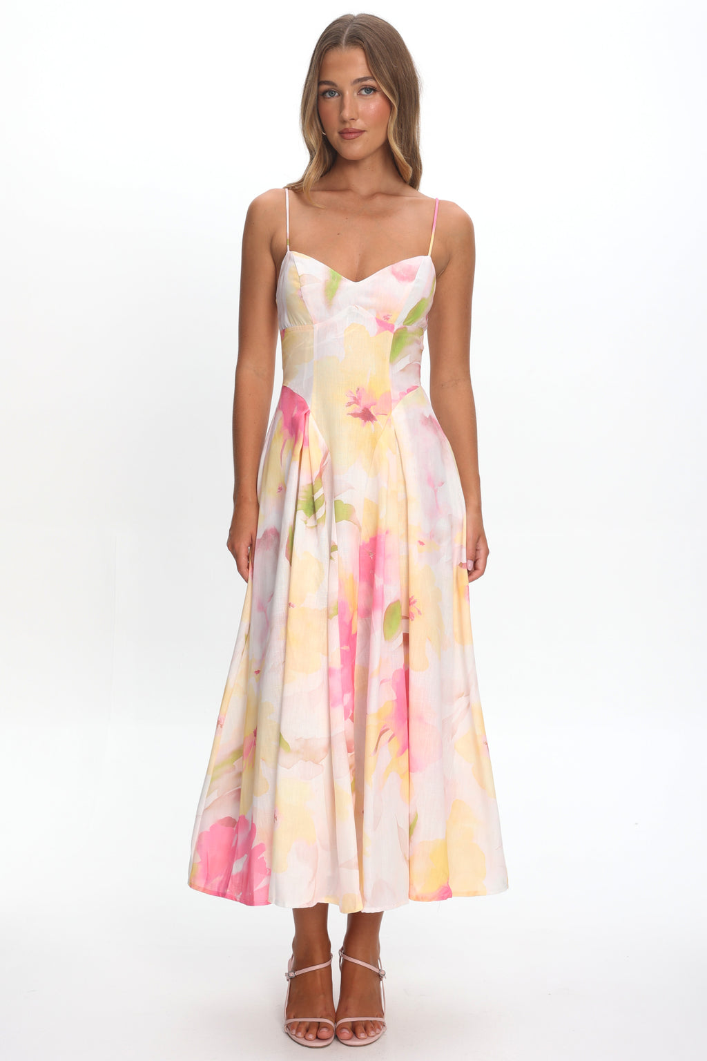 Get My Attention Pleat Waist Maxi Dress Floral Yellow by Selfie Leslie Australia