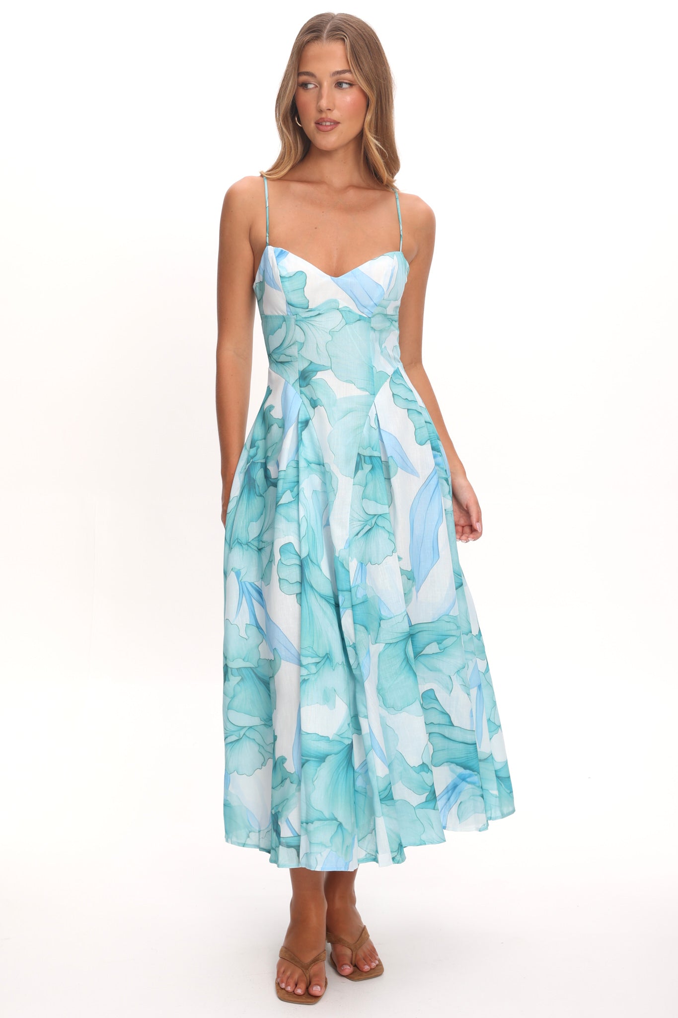 Get My Attention Pleat Waist Maxi Dress Watercolor Green by Selfie Leslie Australia