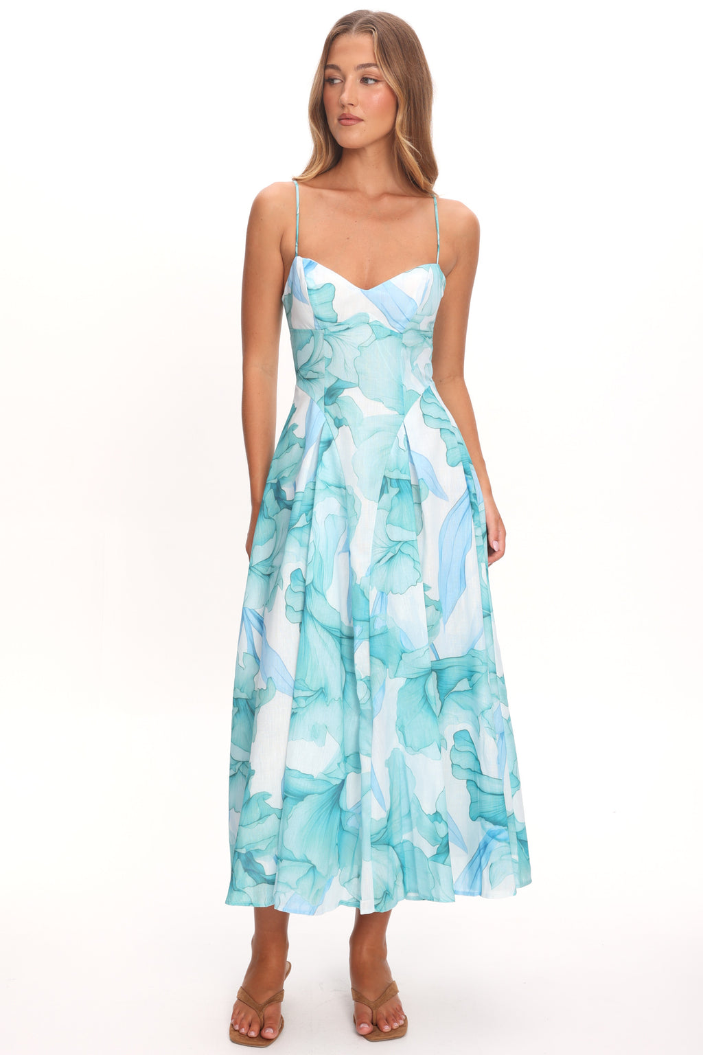 Get My Attention Pleat Waist Maxi Dress Watercolor Green by Selfie Leslie Australia