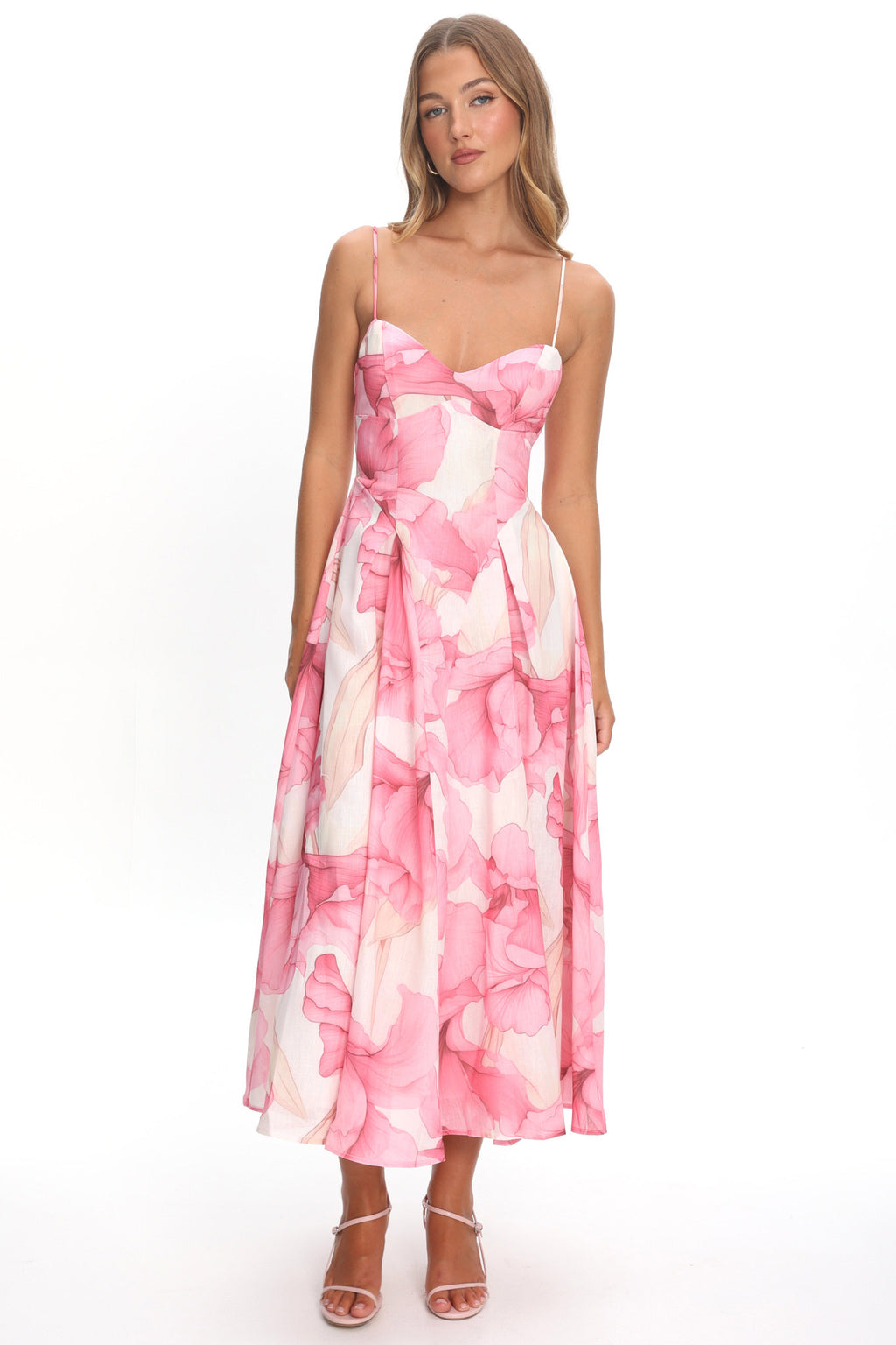 Get My Attention Pleat Waist Maxi Dress Watercolor Pink by Selfie Leslie Australia
