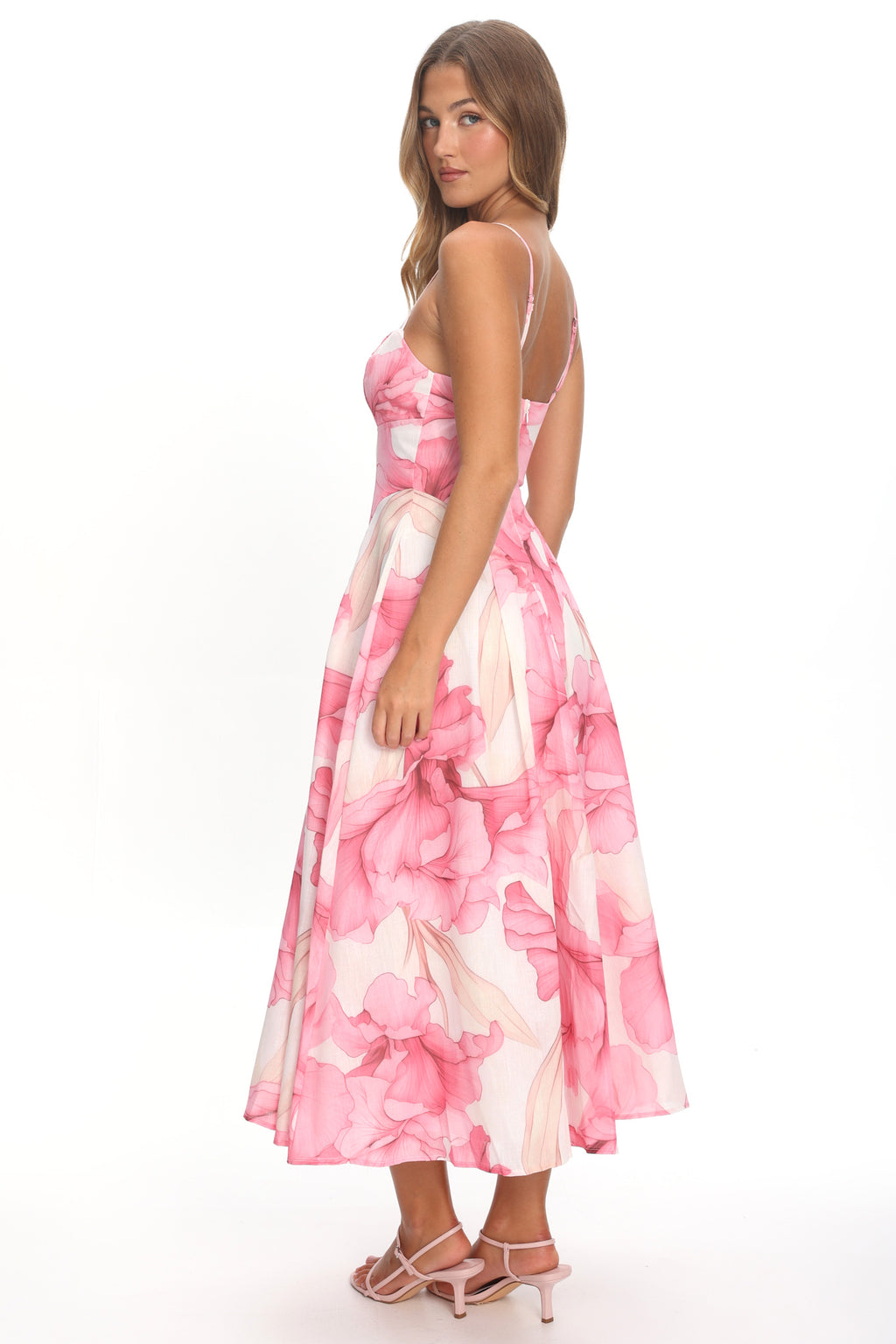 Get My Attention Pleat Waist Maxi Dress Watercolor Pink by Selfie Leslie Australia