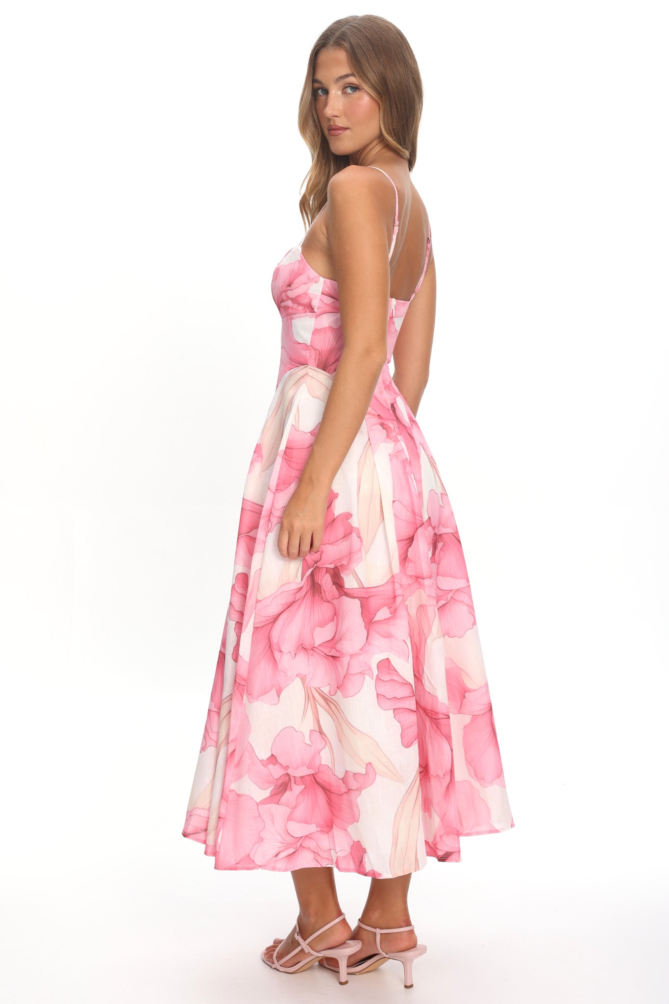 Get My Attention Pleat Waist Maxi Dress Watercolor Pink by Selfie Leslie Australia